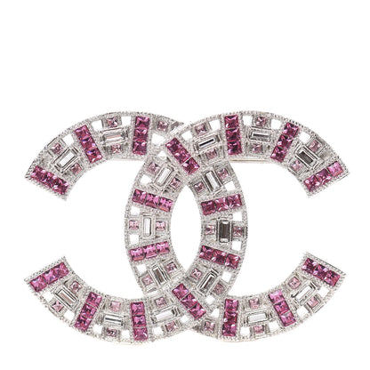 Chanel Baguette Crystal CC Brooch Silver Pink 1 of 4