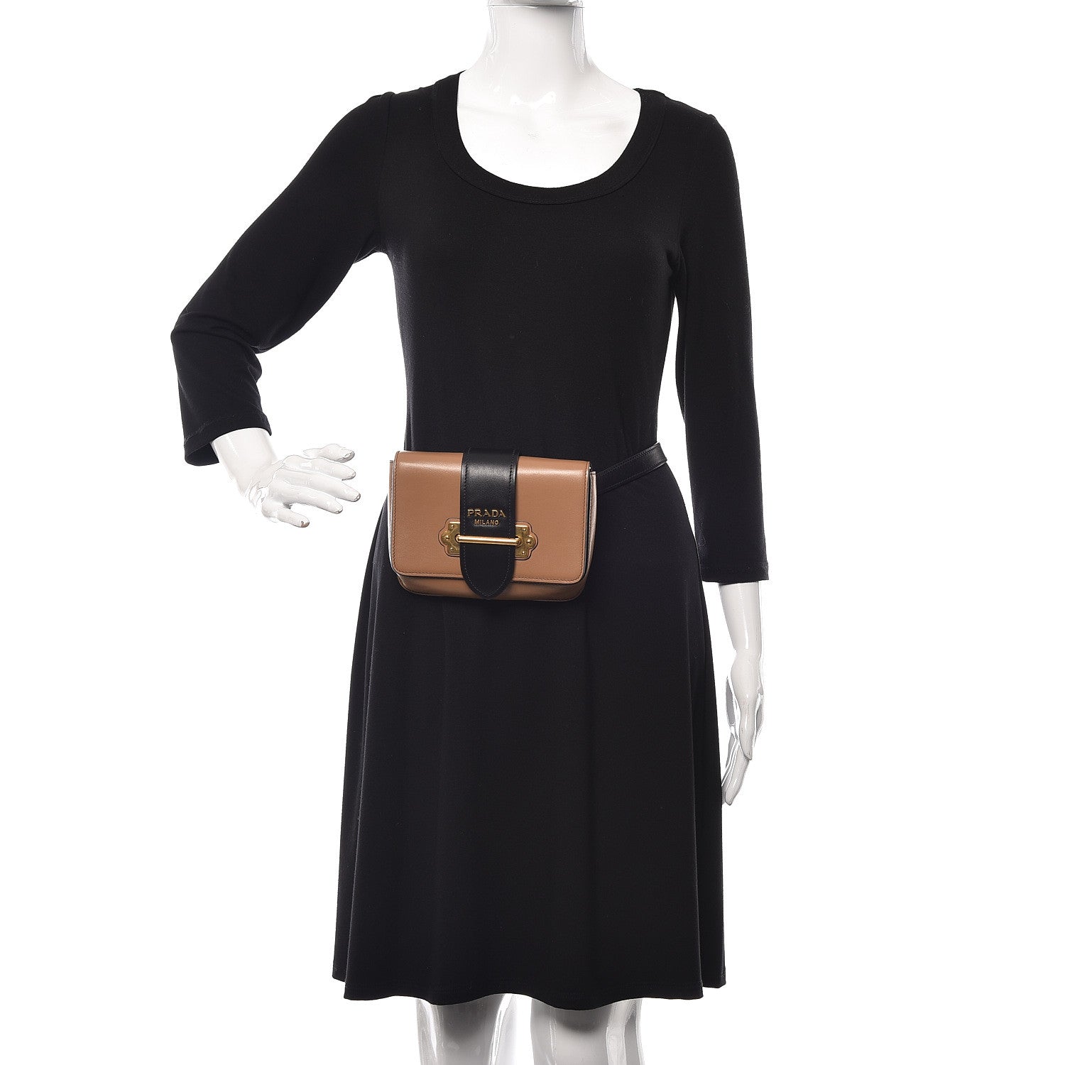 Prada City Calf Cahier Belt Bag Camel Black 2 of 11