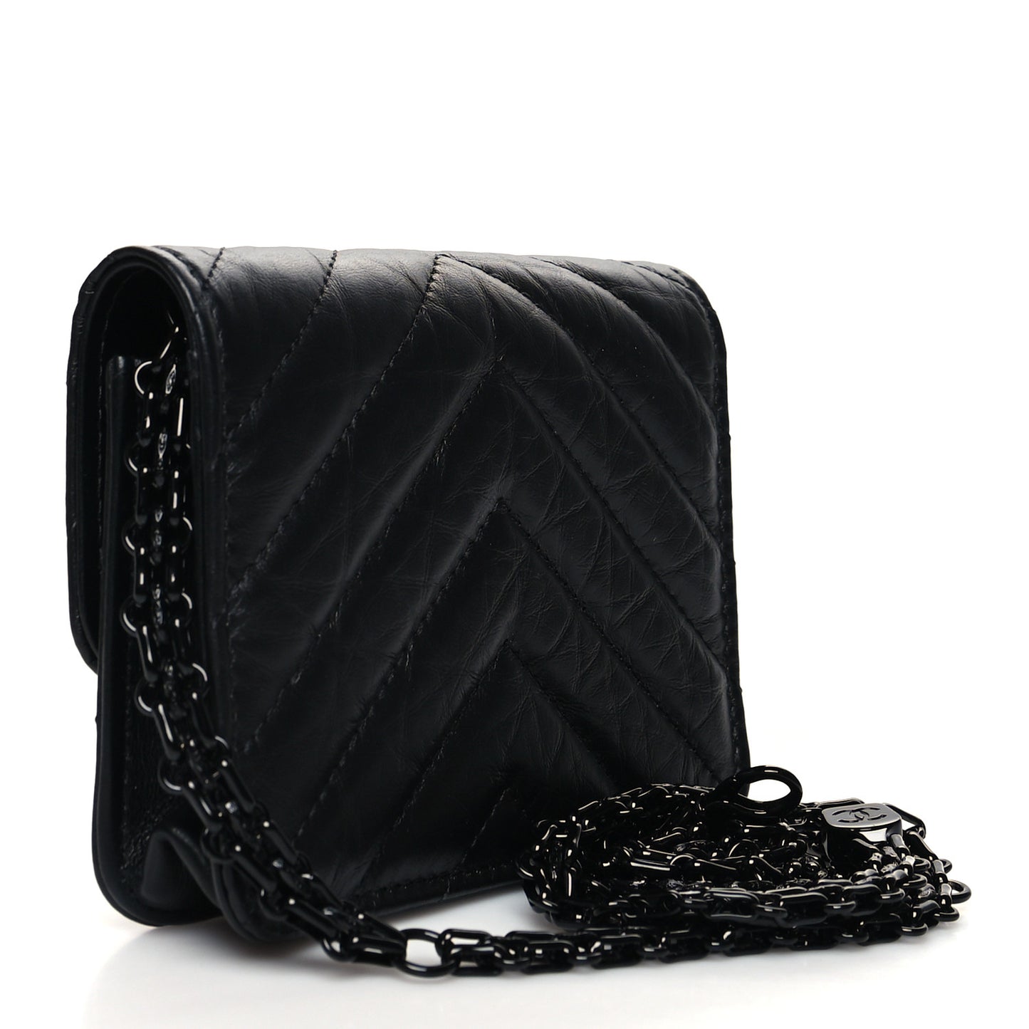 Aged Calfskin Chevron Quilted Reissue Belt Bag Black