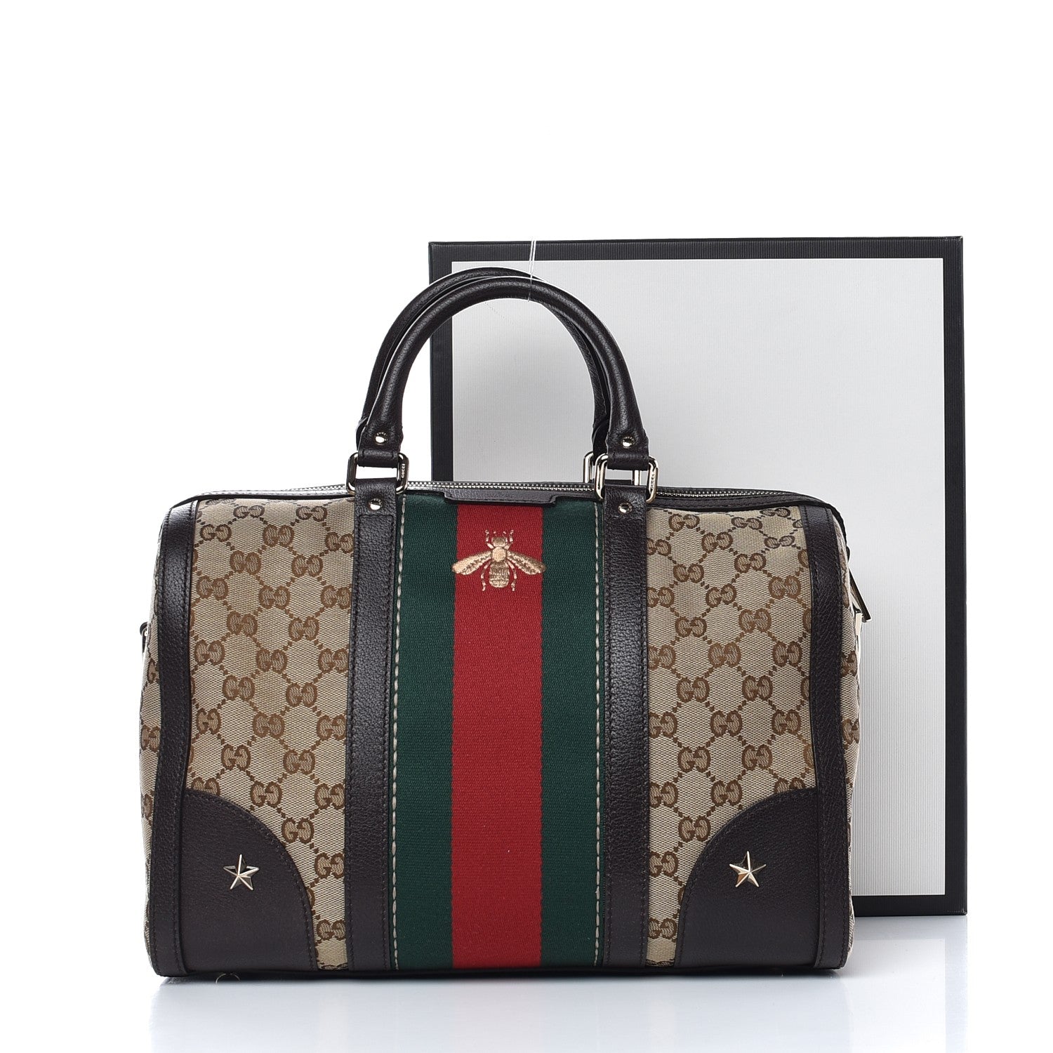 Gucci Monogram Vintage Web Medium Webby Bee Boston Dark Brown 8 of 8