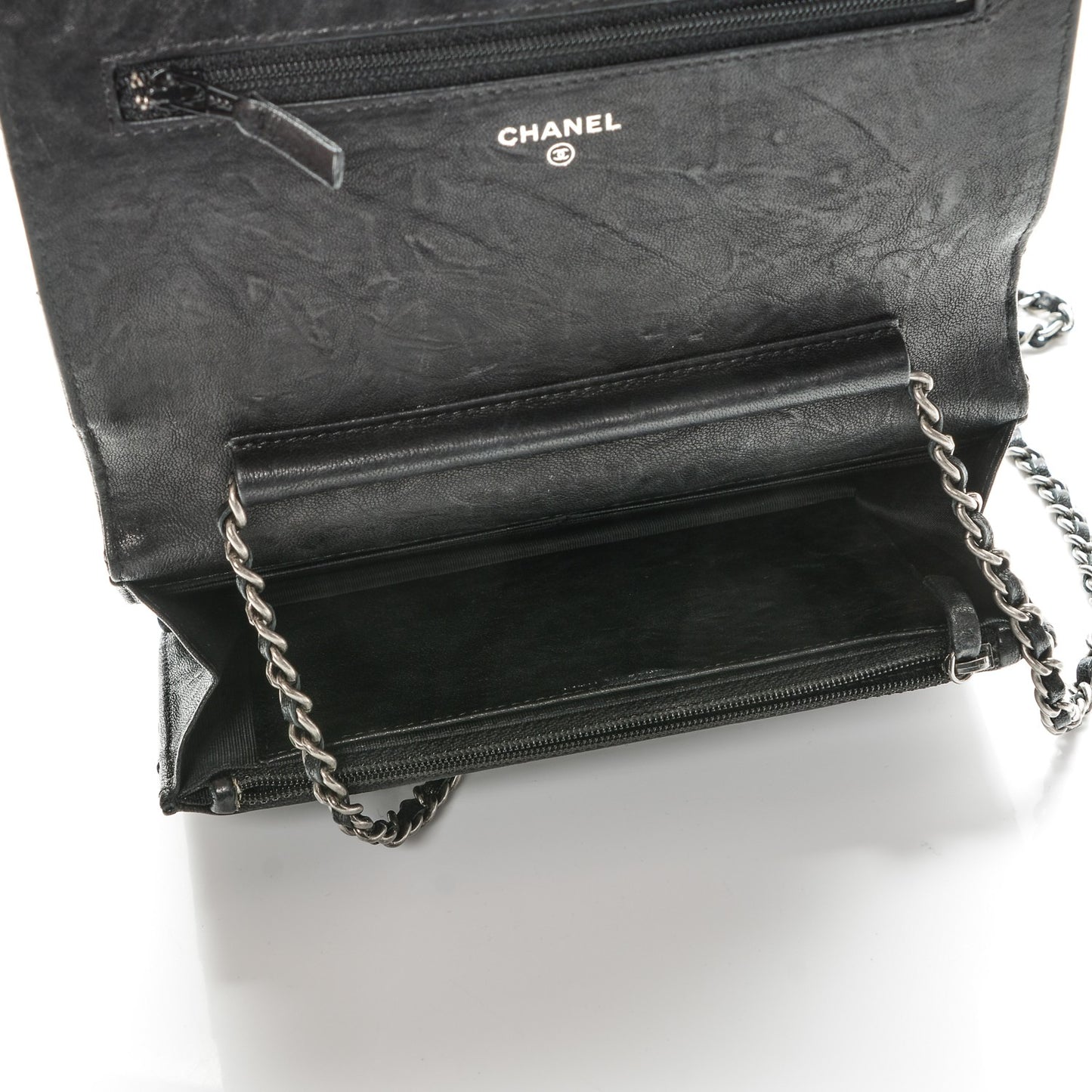 Crumpled Lambskin Studded Paris Dallas Wallet On Chain WOC Black