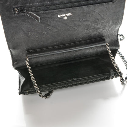 Chanel Crumpled Lambskin Studded Paris Dallas Wallet On Chain WOC Black 5 of 8