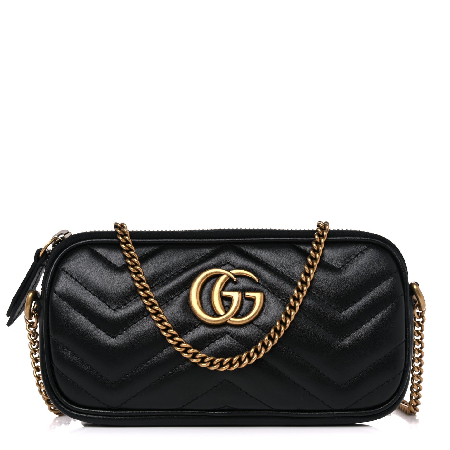 Calfskin Matelasse Mini GG Marmont Chain Crossbody Bag Black