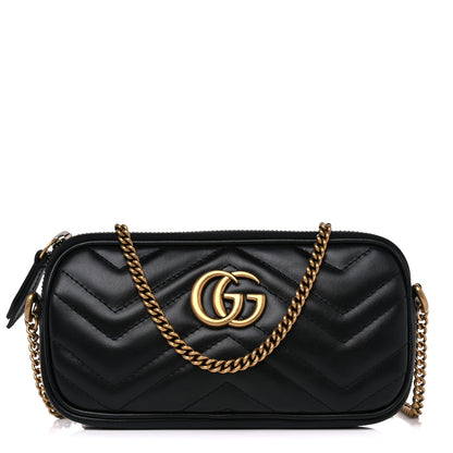 Gucci Calfskin Matelasse Mini GG Marmont Chain Crossbody Bag Black 1 of 9