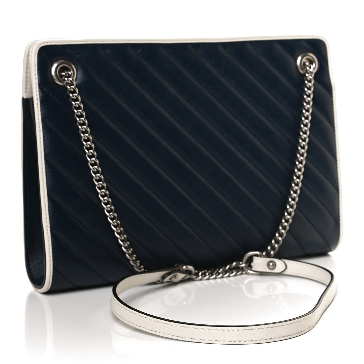 Azalea Calfskin Matelasse Diagonal Medium Torchon GG Marmont Slim Shoulder Bag Blue Agata Mystic White