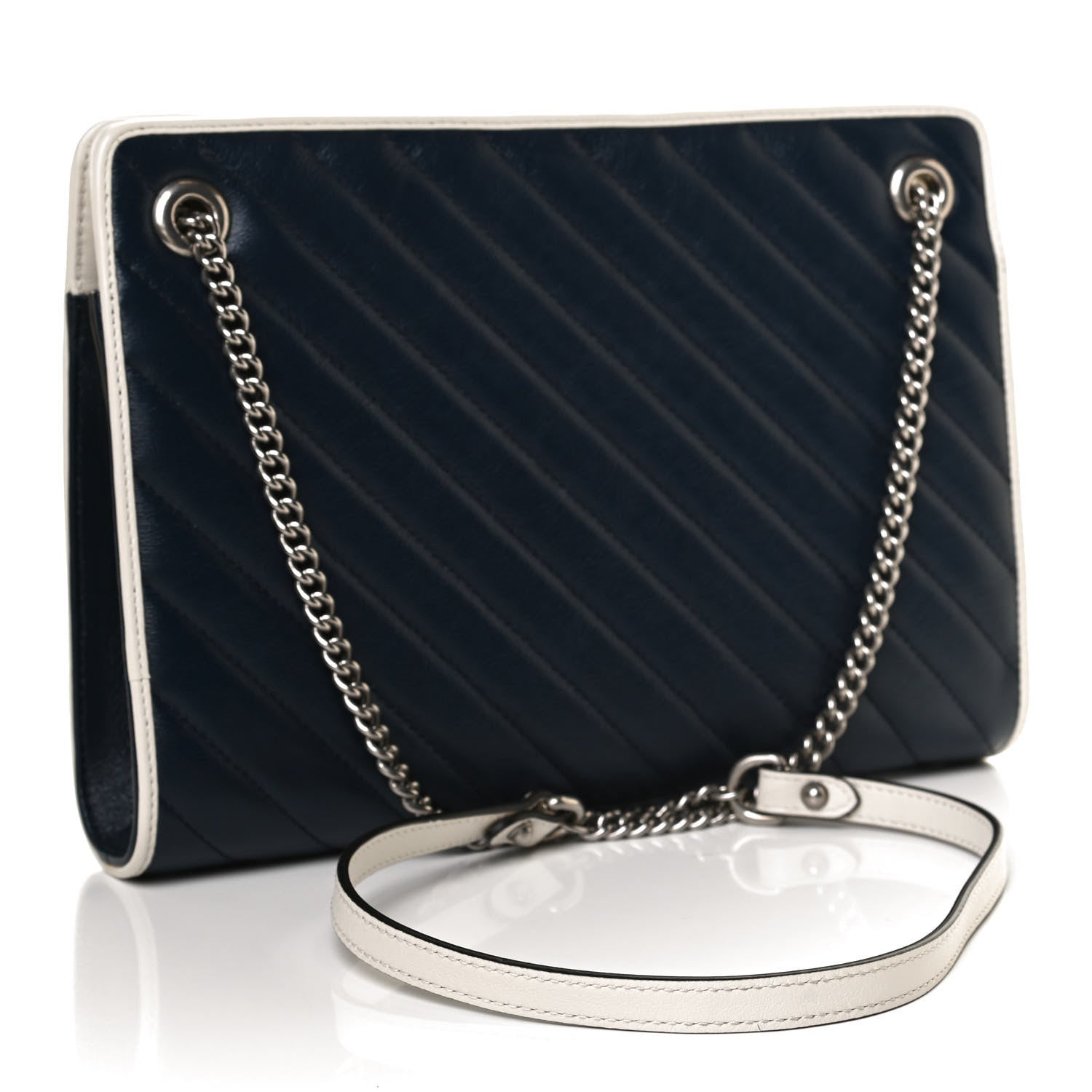 Gucci Azalea Calfskin Matelasse Diagonal Medium Torchon GG Marmont Slim Shoulder Bag Blue Agata Mystic White 3 of 13