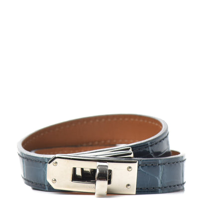 Hermes Shiny Alligator Kelly Double Tour Bracelet S Blue Jean 1 of 4