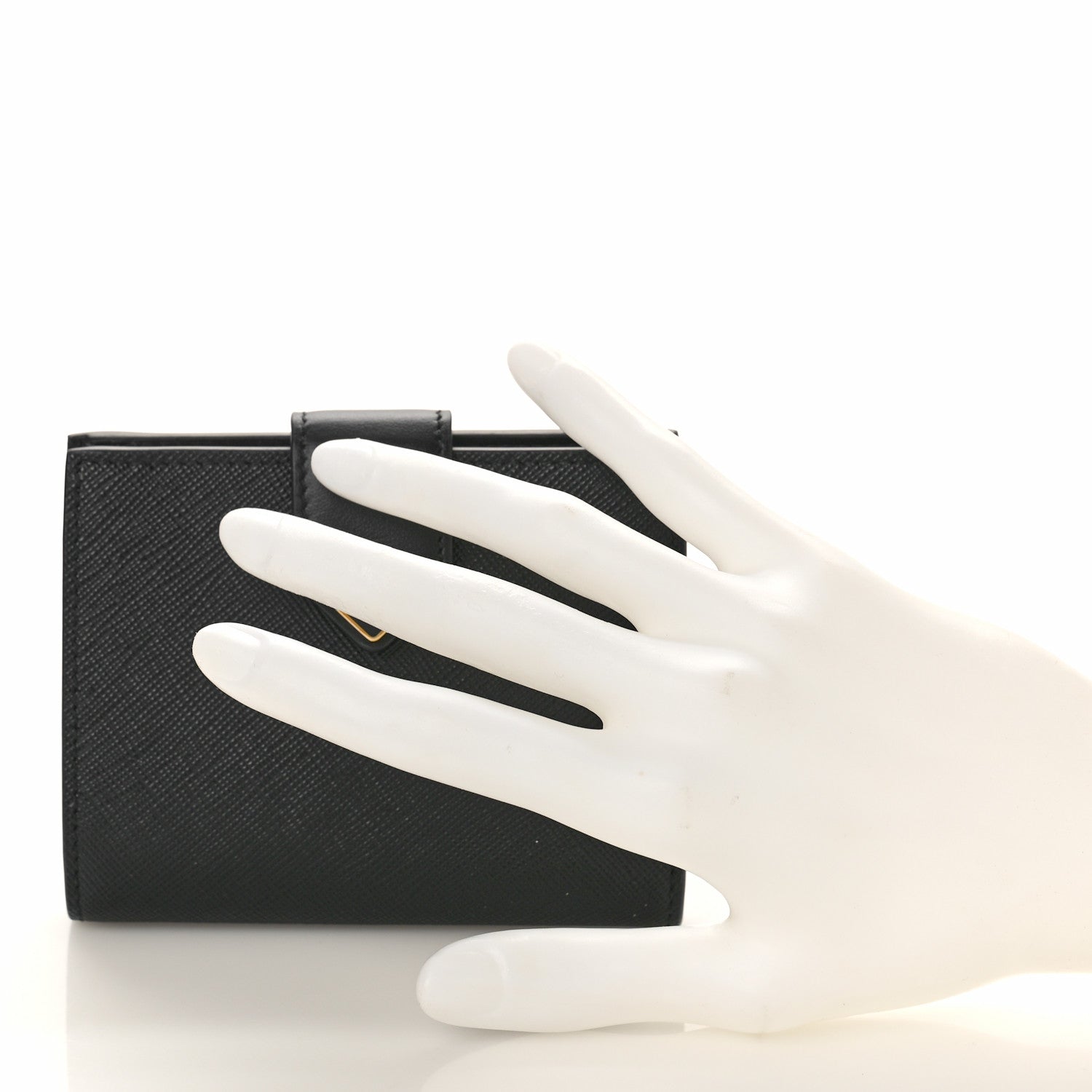 Prada Saffiano Small Triangle Bi-Fold Tab Wallet Black 2 of 8