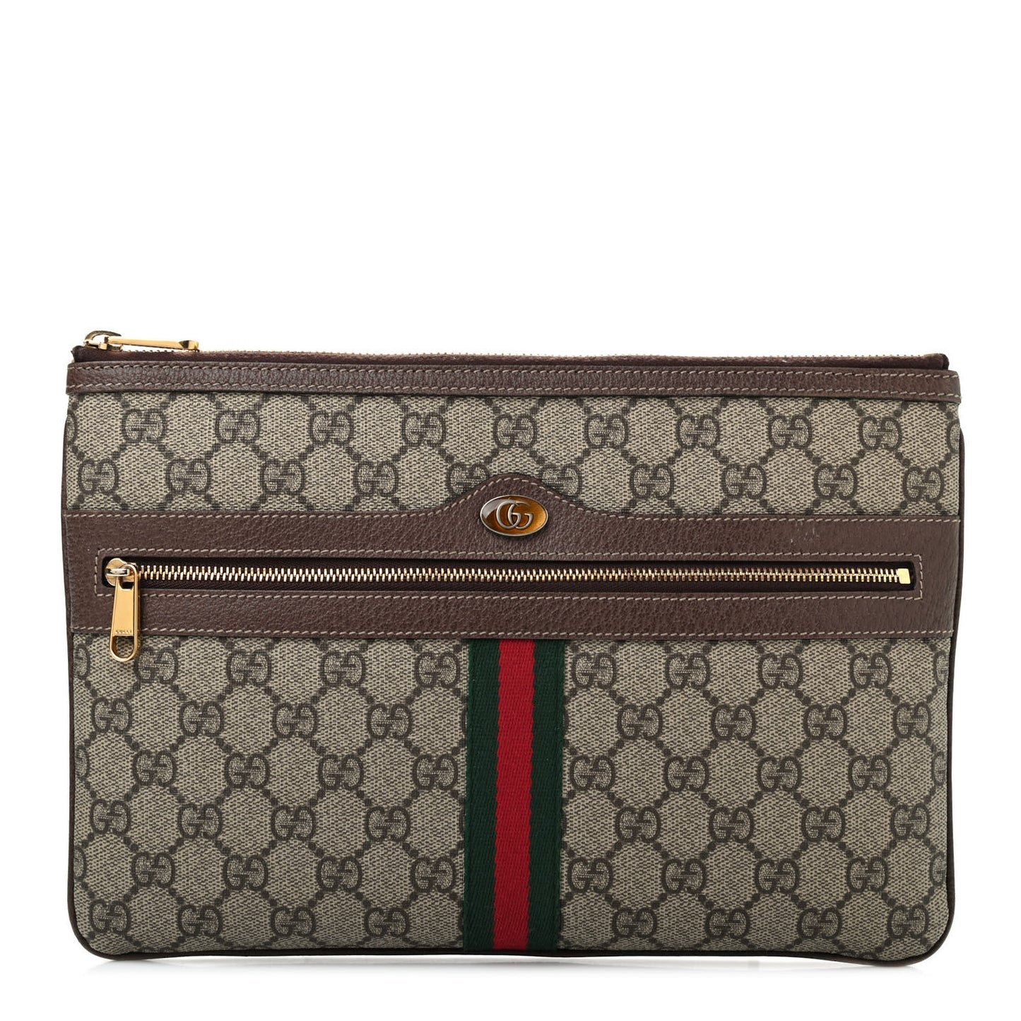 GG Supreme Monogram Large Ophidia Pouch Clutch Brown