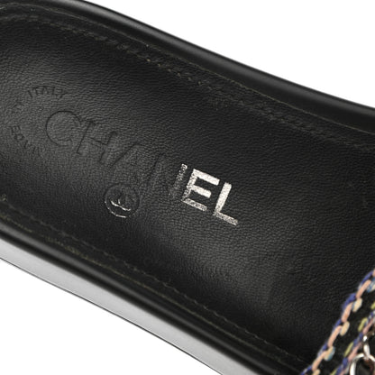 Chanel Tweed Lambskin Chain Flat Sandals 35 Black Multicolor 9 of 14