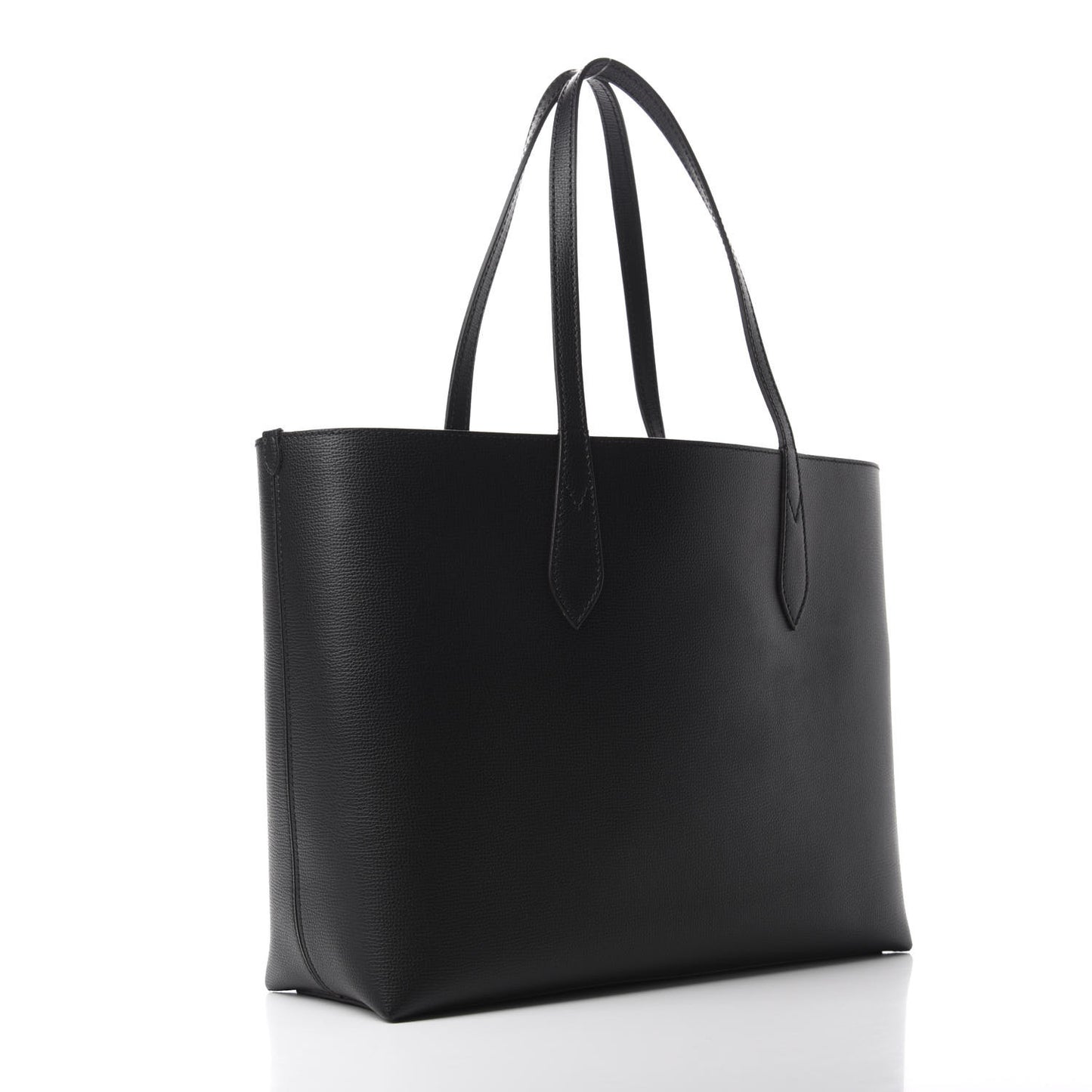 Grainy Calfskin Haymarket Check Medium Reversible Tote Black