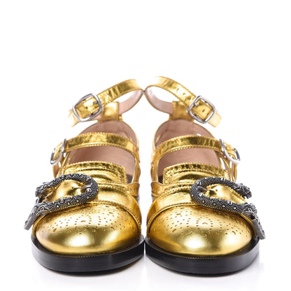 Gucci Metallic Nappa Bee Embroidered Womens Queercore Brogue Wingtip Monk Strap Loafers 38 Gold 2 of 9