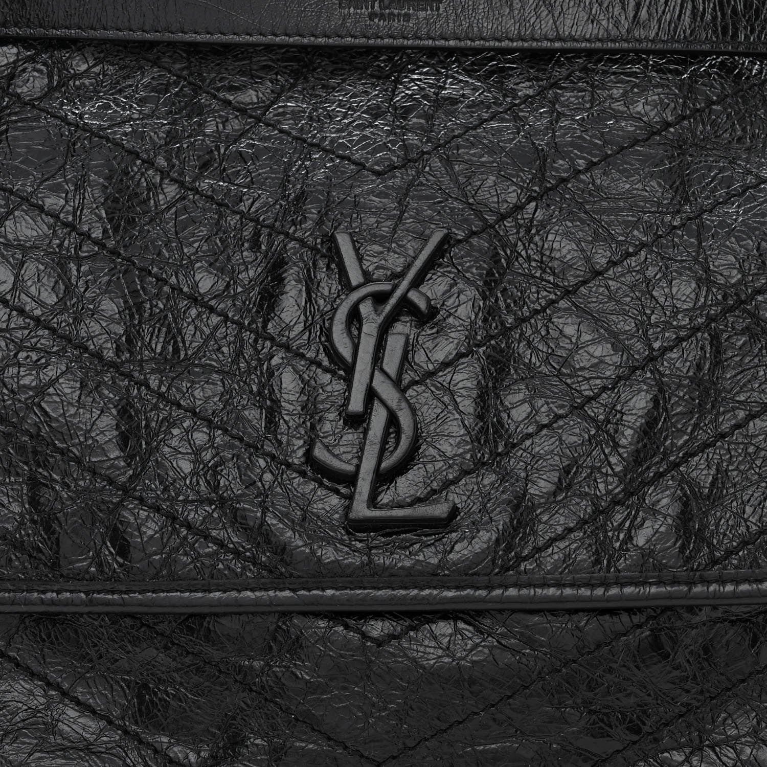 Saint Laurent Crinkled Calfskin Matelasse Monogram Large Niki Chain Satchel Black 8 of 10