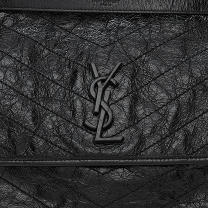 Saint Laurent Crinkled Calfskin Matelasse Monogram Large Niki Chain Satchel Black 8 of 10