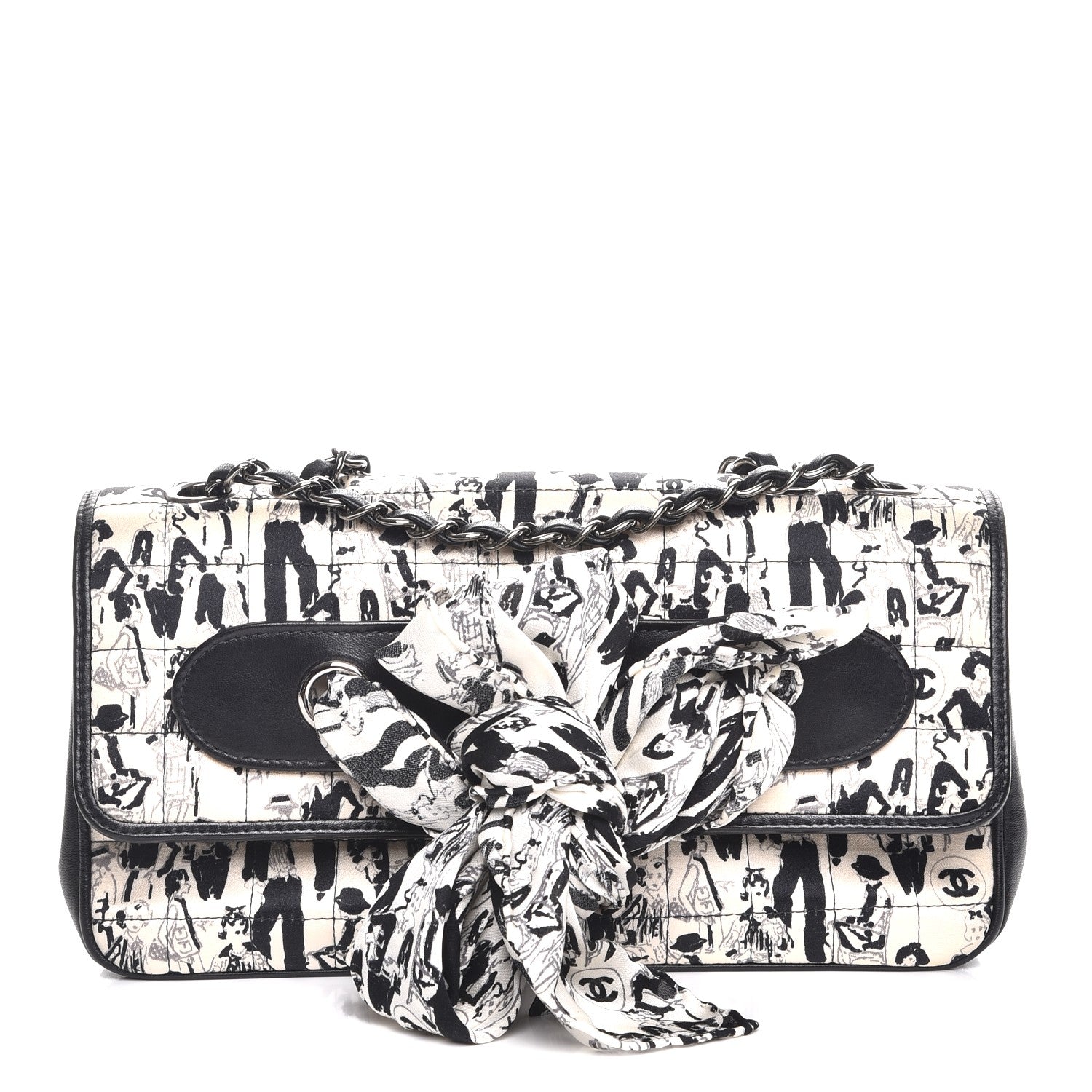 Chanel Silk Lambskin Coco Mademoiselle Scarf Flap Bag White Black 1 of 10