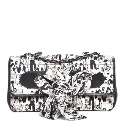 Chanel Silk Lambskin Coco Mademoiselle Scarf Flap Bag White Black 1 of 10