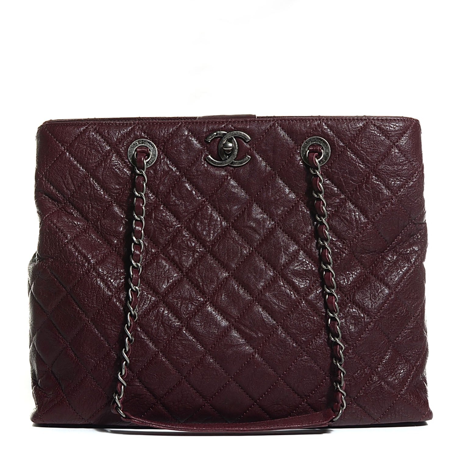 Chanel Distressed Lambskin Tote Burgundy 1 of 8