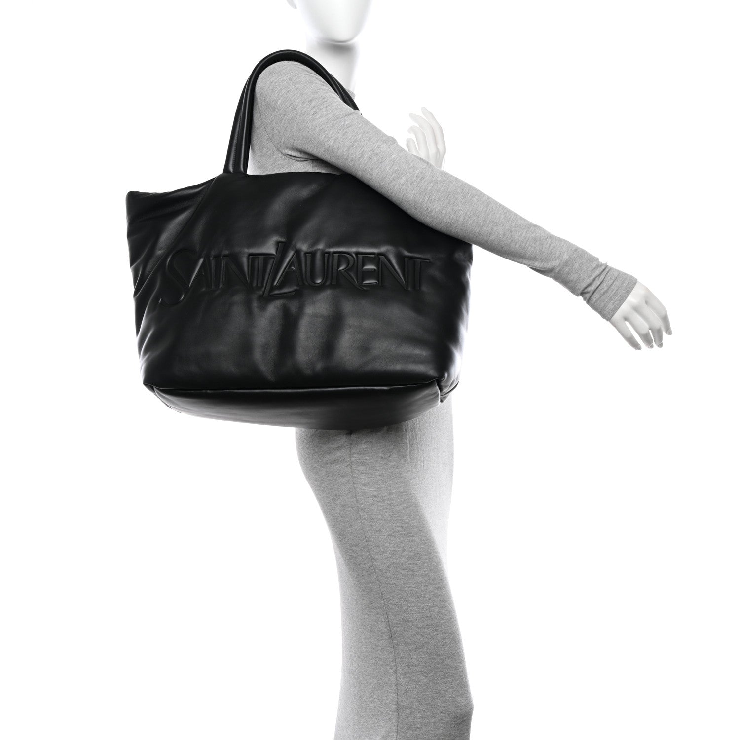 Saint Laurent Lambskin Wide Puffer Tote Black 2 of 10