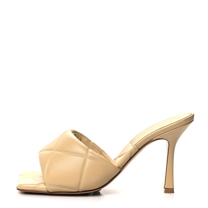 Bottega Veneta Nappa Quilted Rubber Lido Mule Sandals 37.5 Cane Sugar 1 of 8