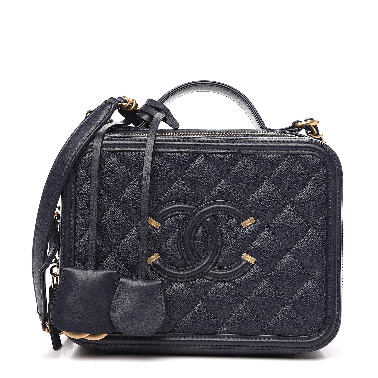 Caviar Quilted Medium CC Filigree Vanity Case Navy
