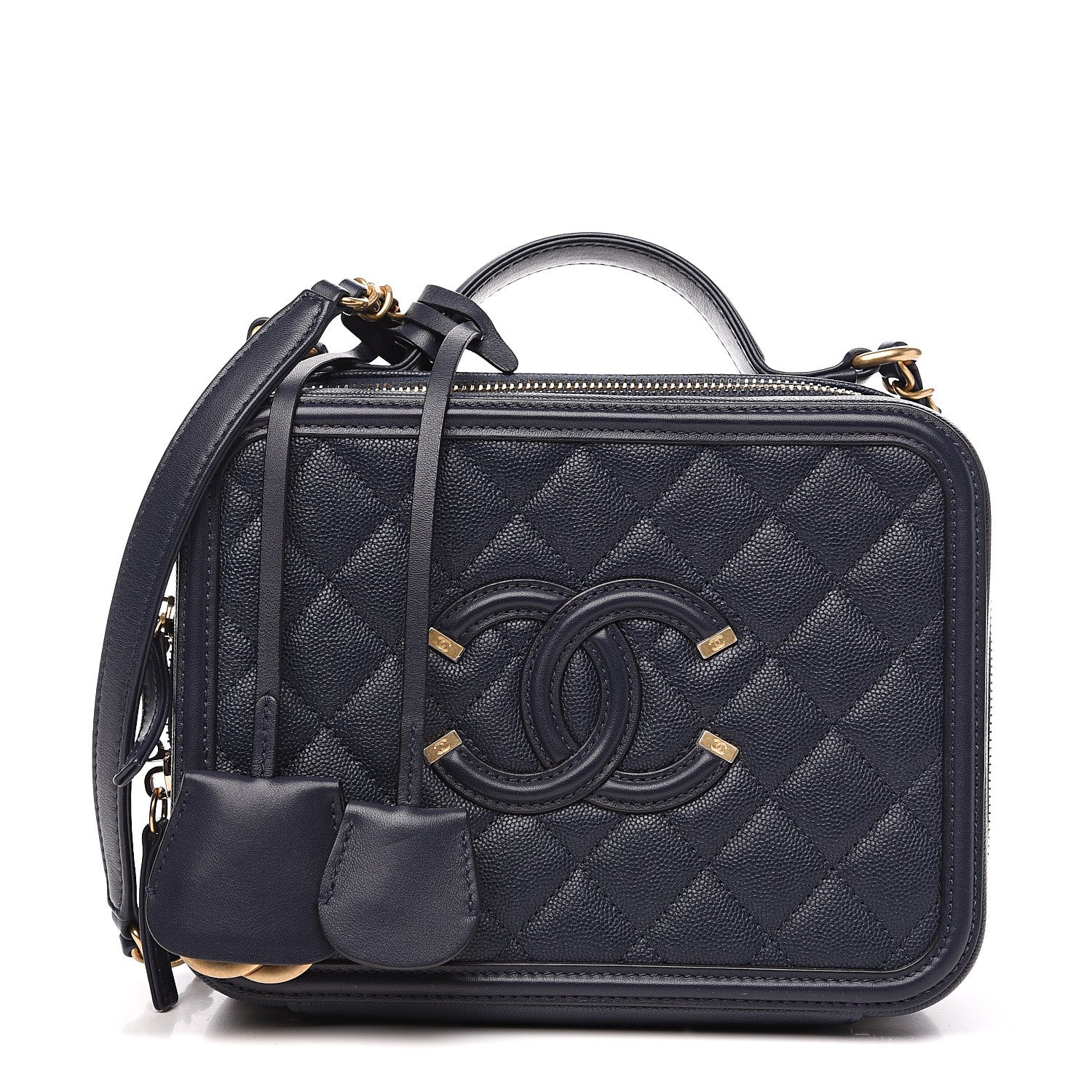 Chanel Caviar Quilted Medium CC Filigree Vanity Case Navy 1 of 9