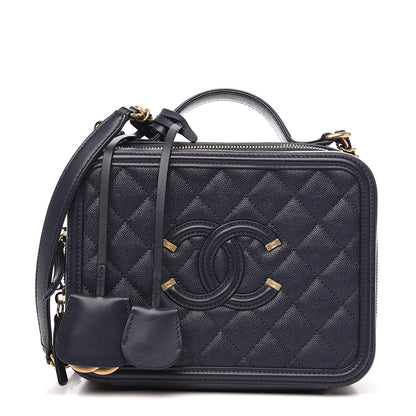 Chanel Caviar Quilted Medium CC Filigree Vanity Case Navy 1 of 9