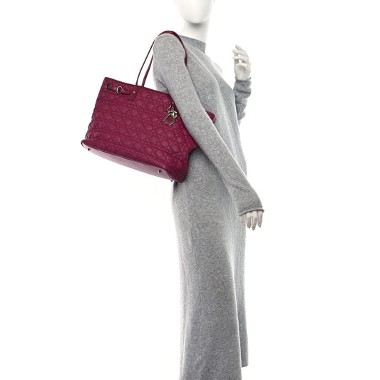 Coated Canvas Cannage Medium Panarea Tote Raspberry