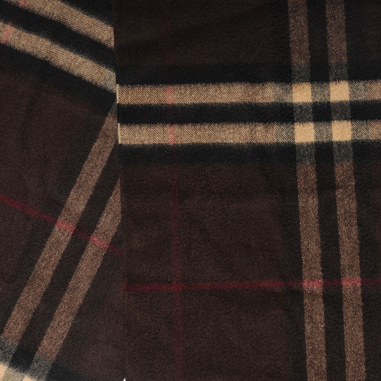 Cashmere Giant Check Fringe Scarf Dark Chestnut Brown