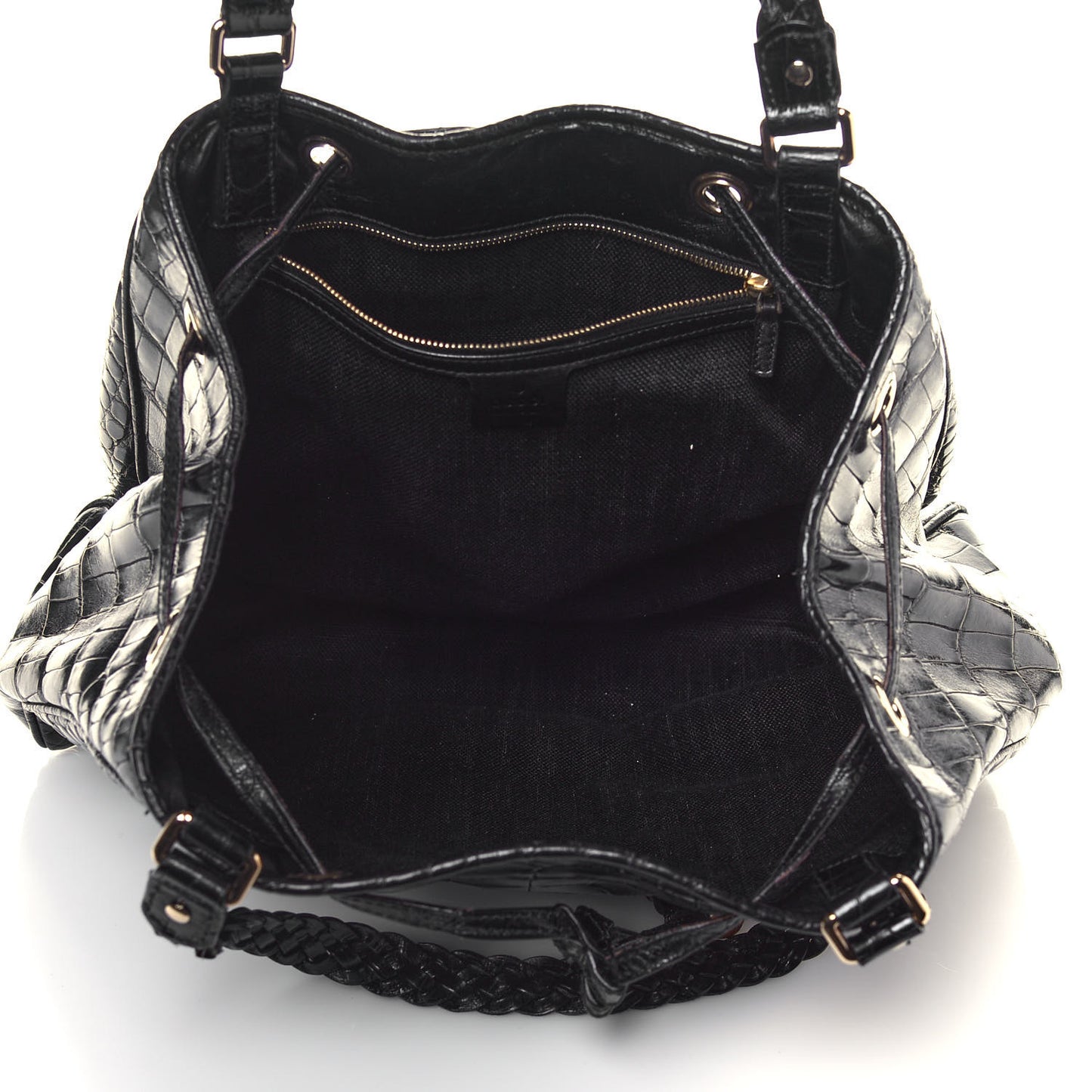 Crocodile Peggy Braided Tote Black