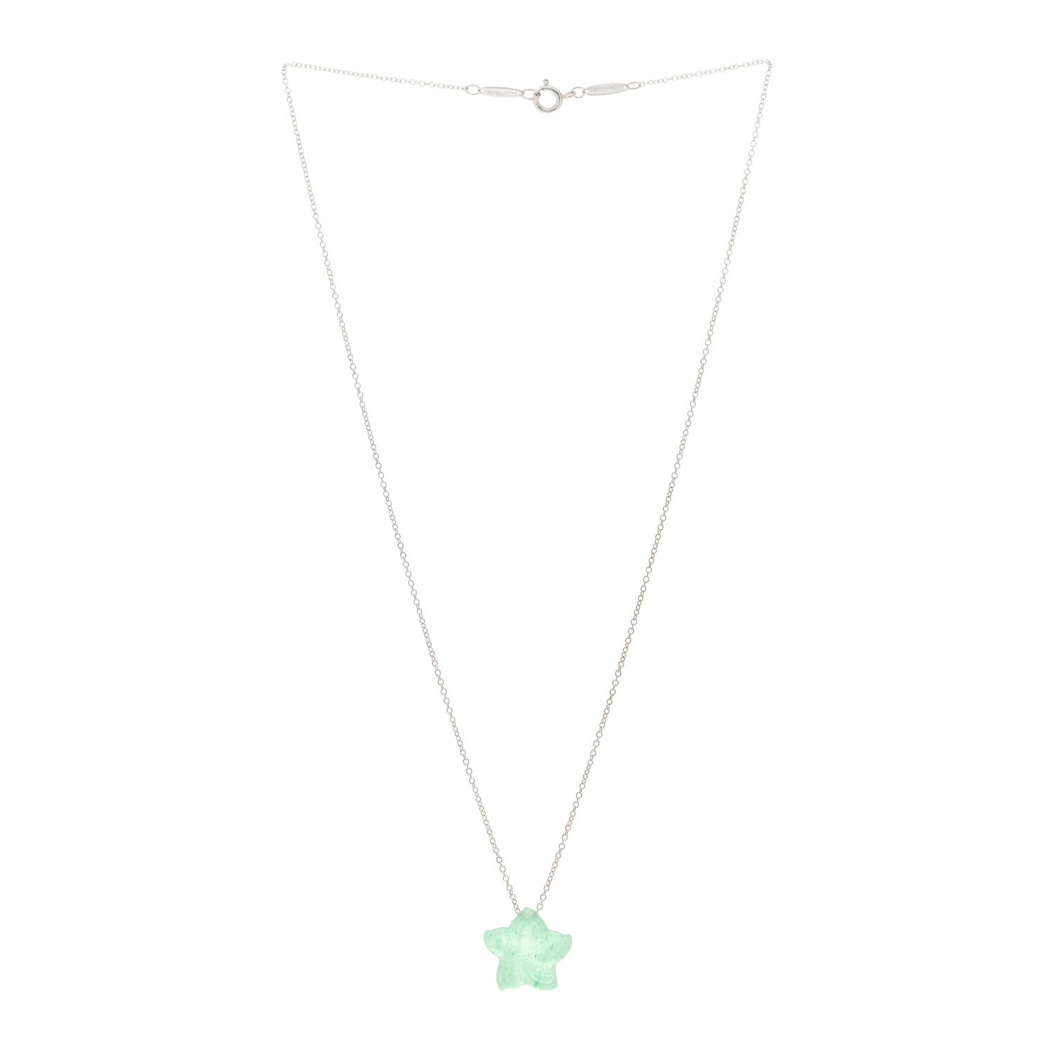Tiffany Sterling Silver Aventurine Star Pendant Necklace 3 of 4