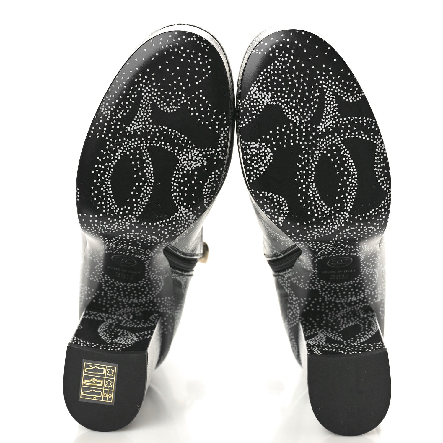 Chanel Calfskin Camellia Printed Ankle Boots 38.5 Black White 7 of 11