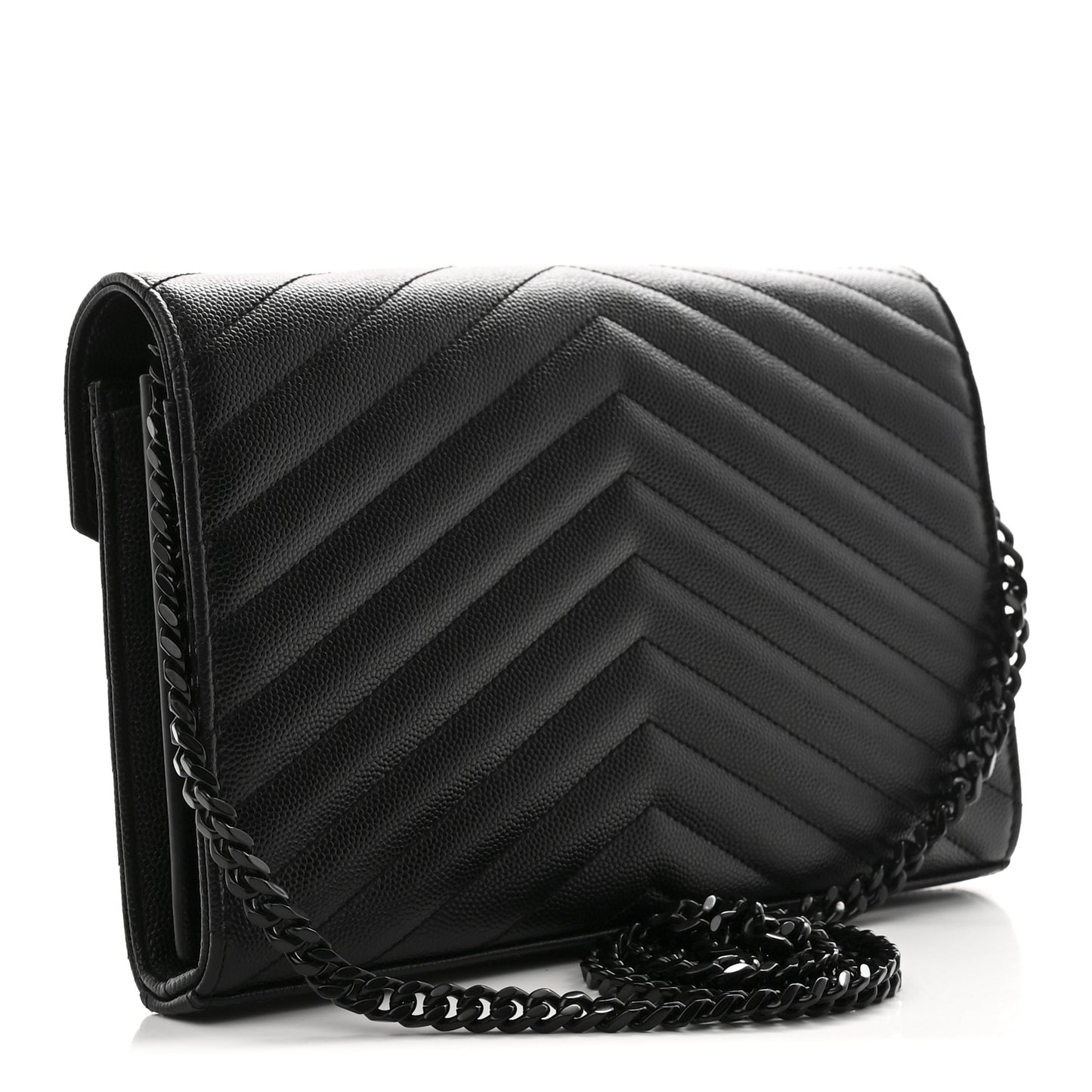 Grain De Poudre Matelasse Chevron Monogram Monochrome Chain Wallet Black