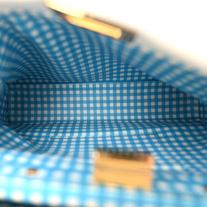 Fendi Nappa Vitello Gingham Embossed Mini Peekaboo Iconic Satchel White Ice Light Blue 6 of 14