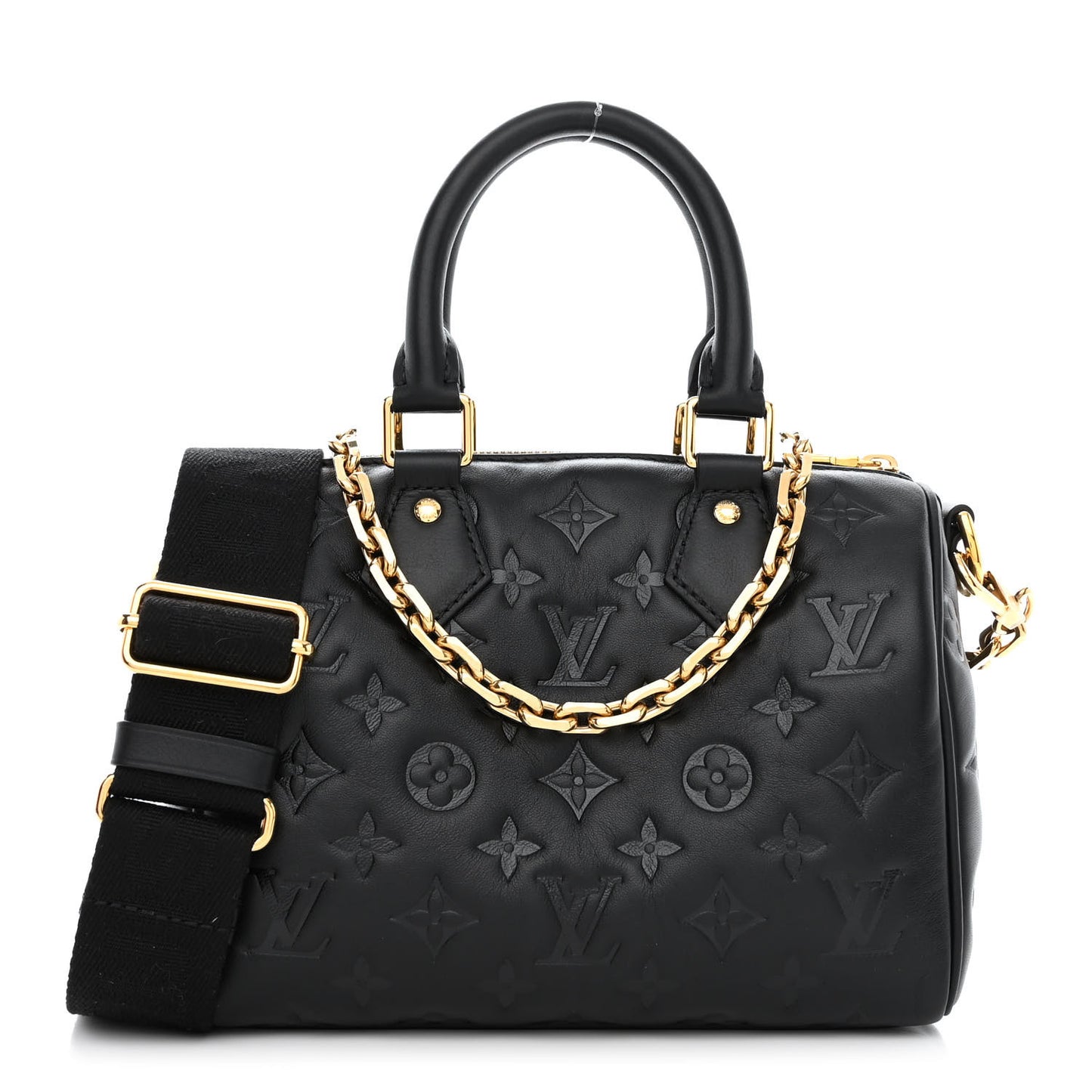 Lambskin Embossed Monogram Speedy 22 Bandouliere Black