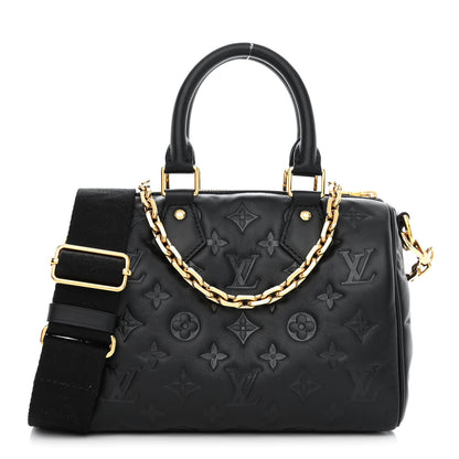 Louis Vuitton Lambskin Embossed Monogram Speedy 22 Bandouliere Black 1 of 10