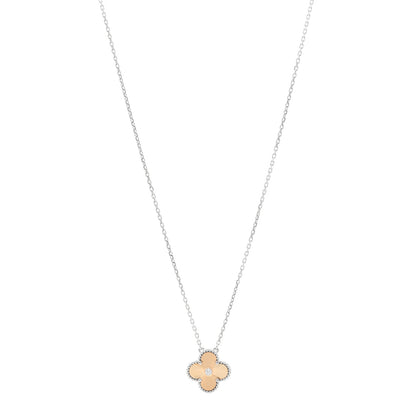 Van Cleef & Arpels 18K White Rose Gold Diamond Guilloche Vintage Alhambra Pendant Necklace 1 of 6