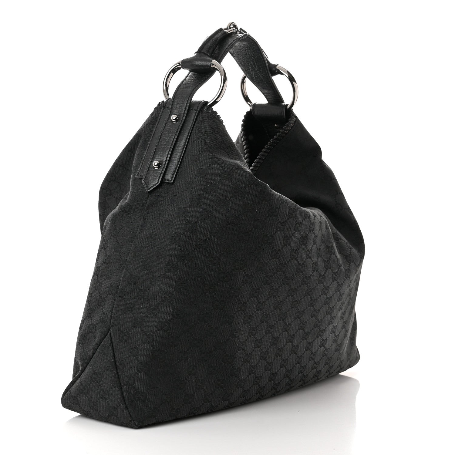 Gucci Monogram Large Horsebit Chain Hobo Black 3 of 12