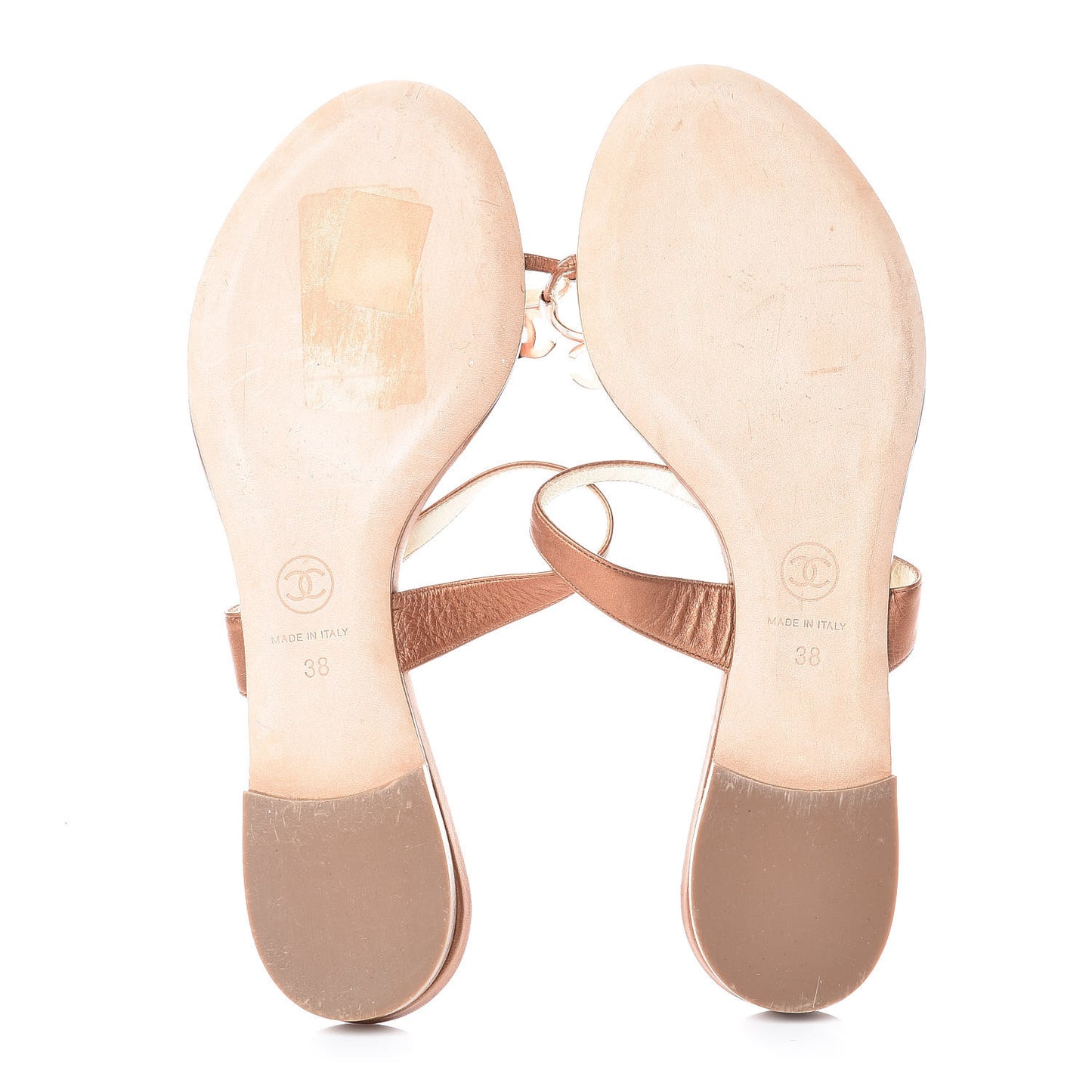 Metallic Calfskin CC Toe Ring Sandals 38 Bronze