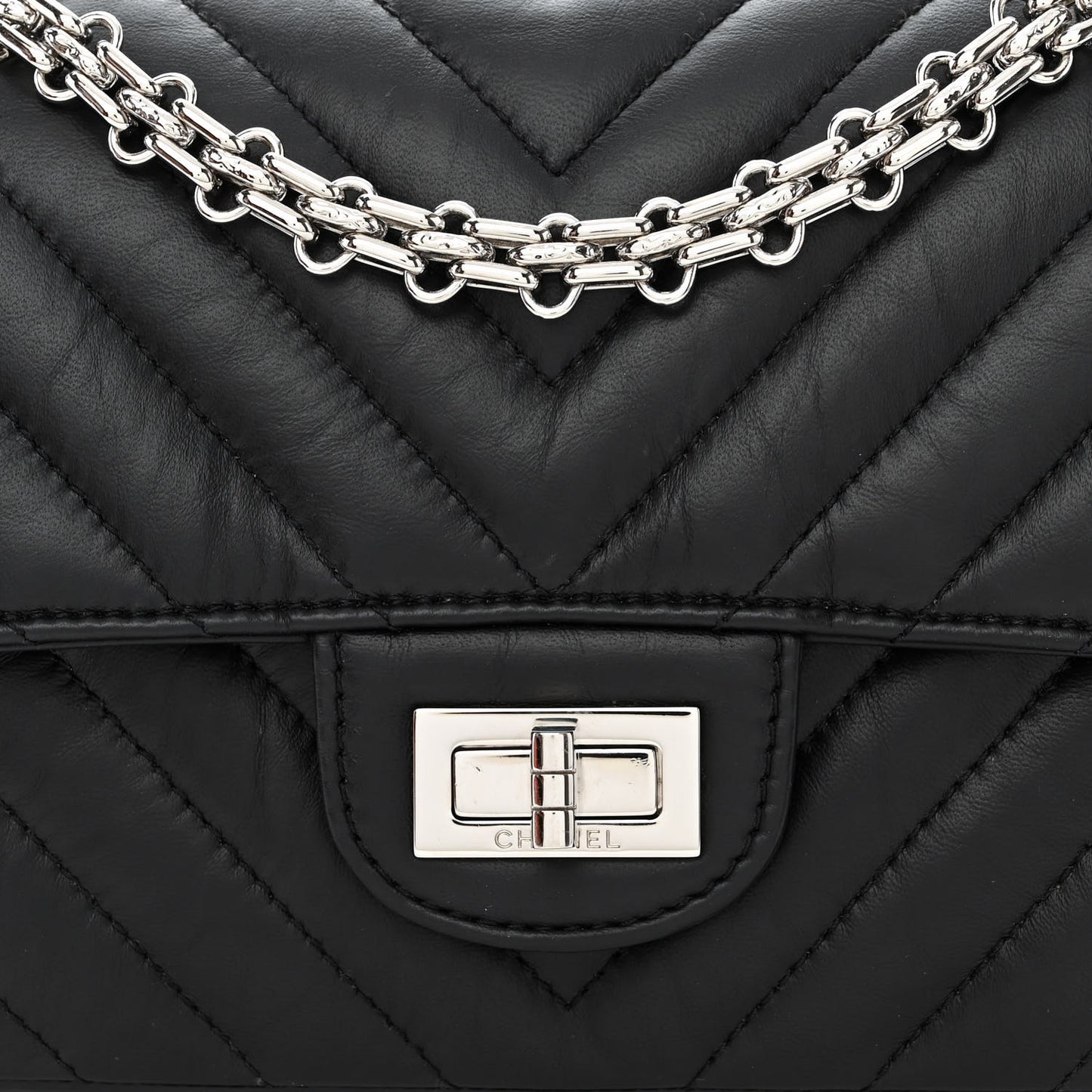 Aged Calfskin Chevron Quilted 2.55 Reissue Mini Flap Black