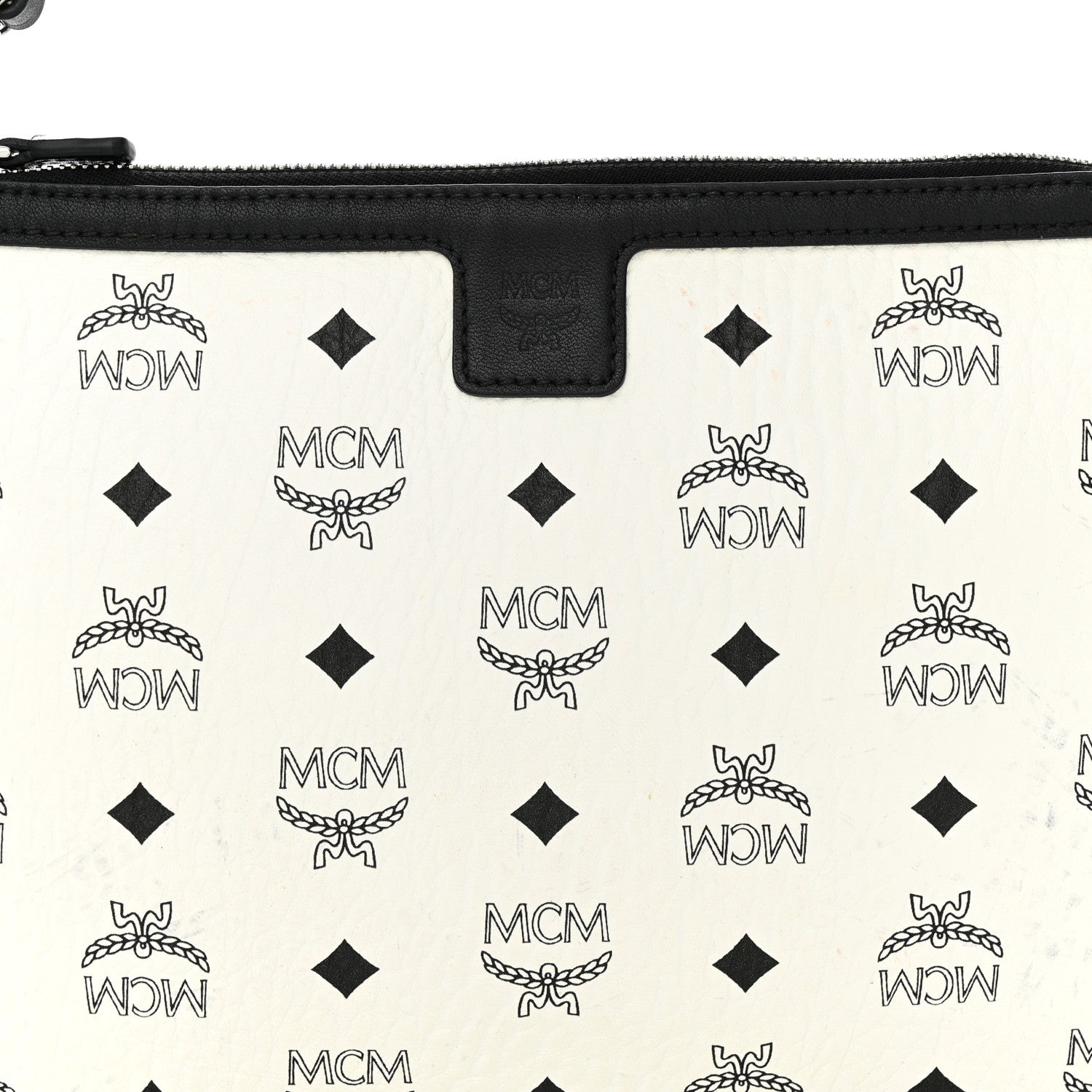 MCM Visetos Liz Shopper Tote Pouch White Black 7 of 14