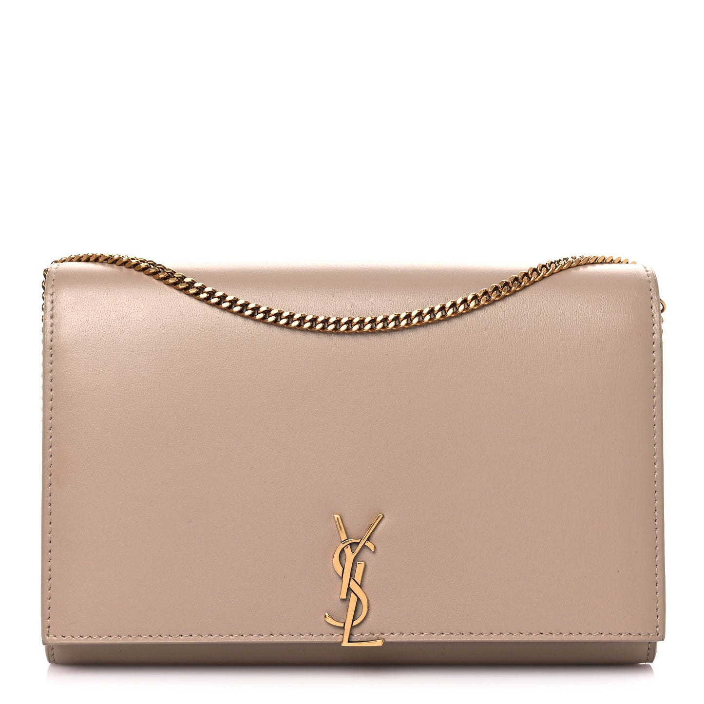 Glossy Calfskin Monogram Chain Wallet Dark Beige