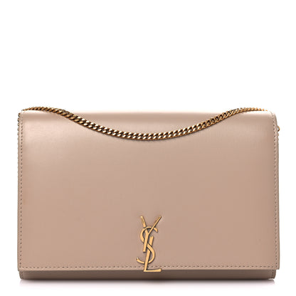 Saint Laurent Glossy Calfskin Monogram Chain Wallet Dark Beige 1 of 9