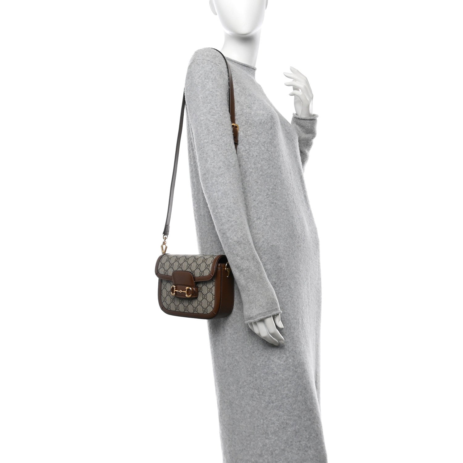 Gucci GG Supreme Monogram Web Mini Horsebit 1955 Shoulder Bag Beige Brown Sugar 2 of 10