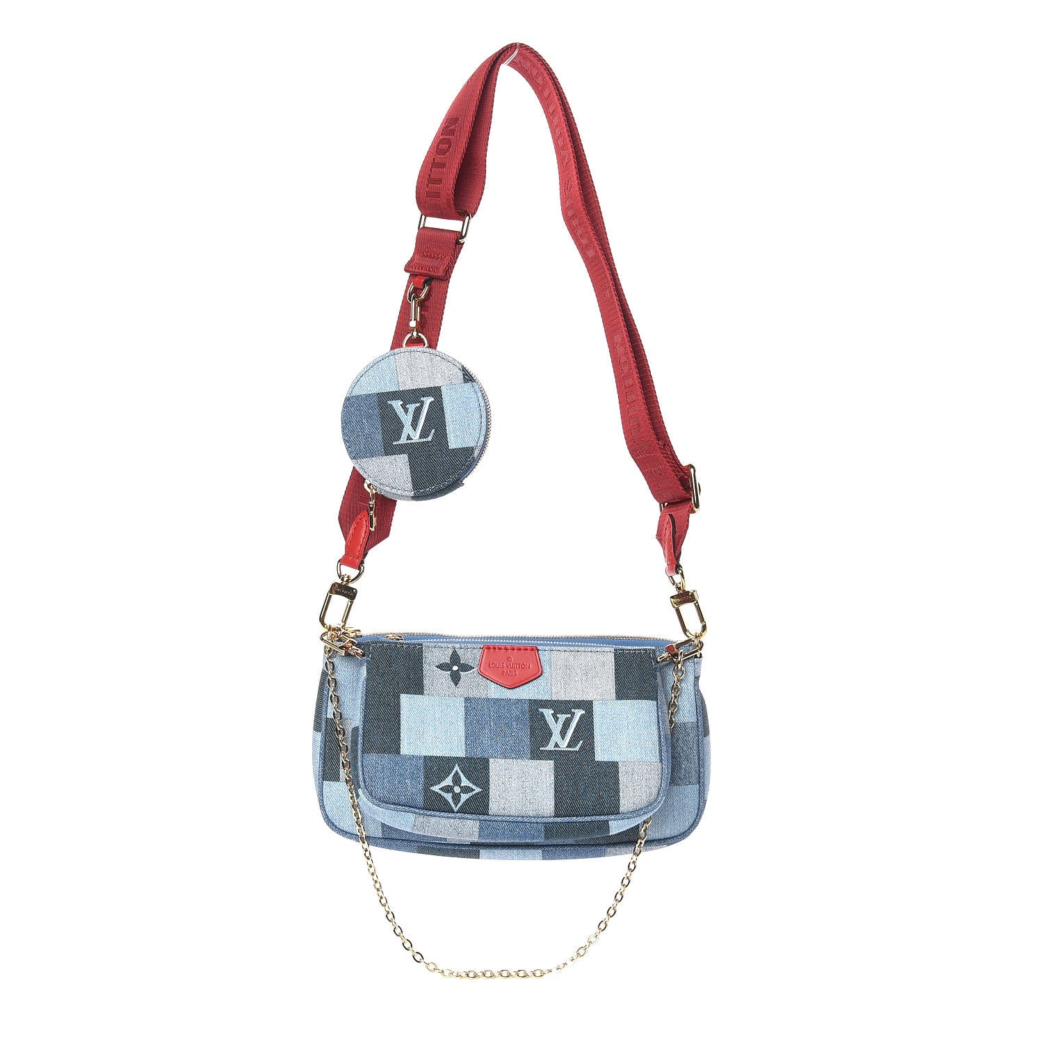 Louis Vuitton Denim Damier Monogram Patchwork Multi Pochette Accessories Blue Rouge 1 of 10