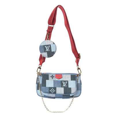 Louis Vuitton Denim Damier Monogram Patchwork Multi Pochette Accessories Blue Rouge 1 of 10