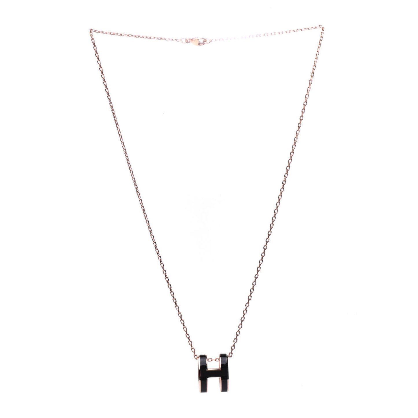 Lacquered Rose Gold Pop H Pendant Necklace Black