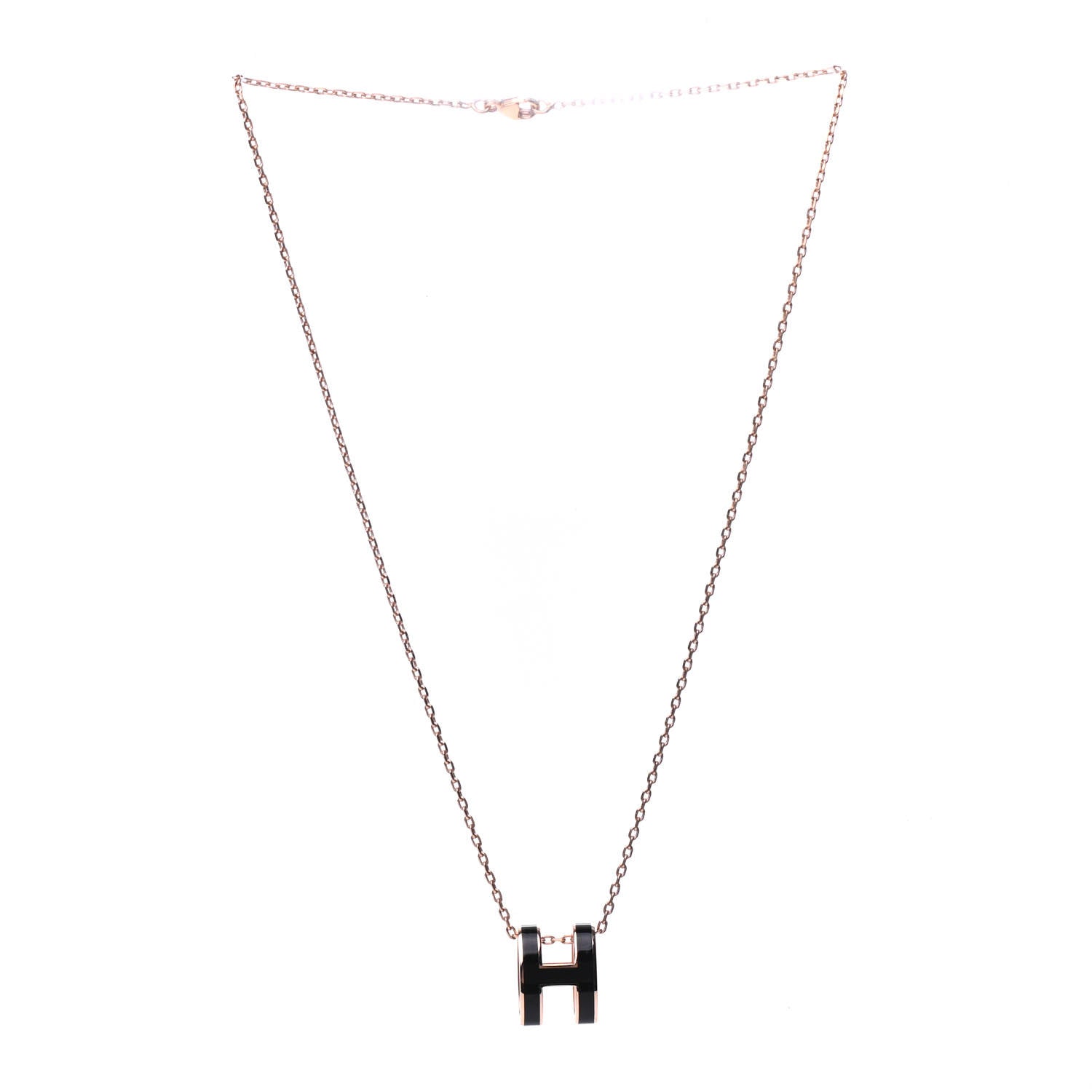 Hermes Lacquered Rose Gold Pop H Pendant Necklace Black 3 of 6