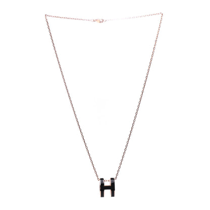 Hermes Lacquered Rose Gold Pop H Pendant Necklace Black 3 of 6