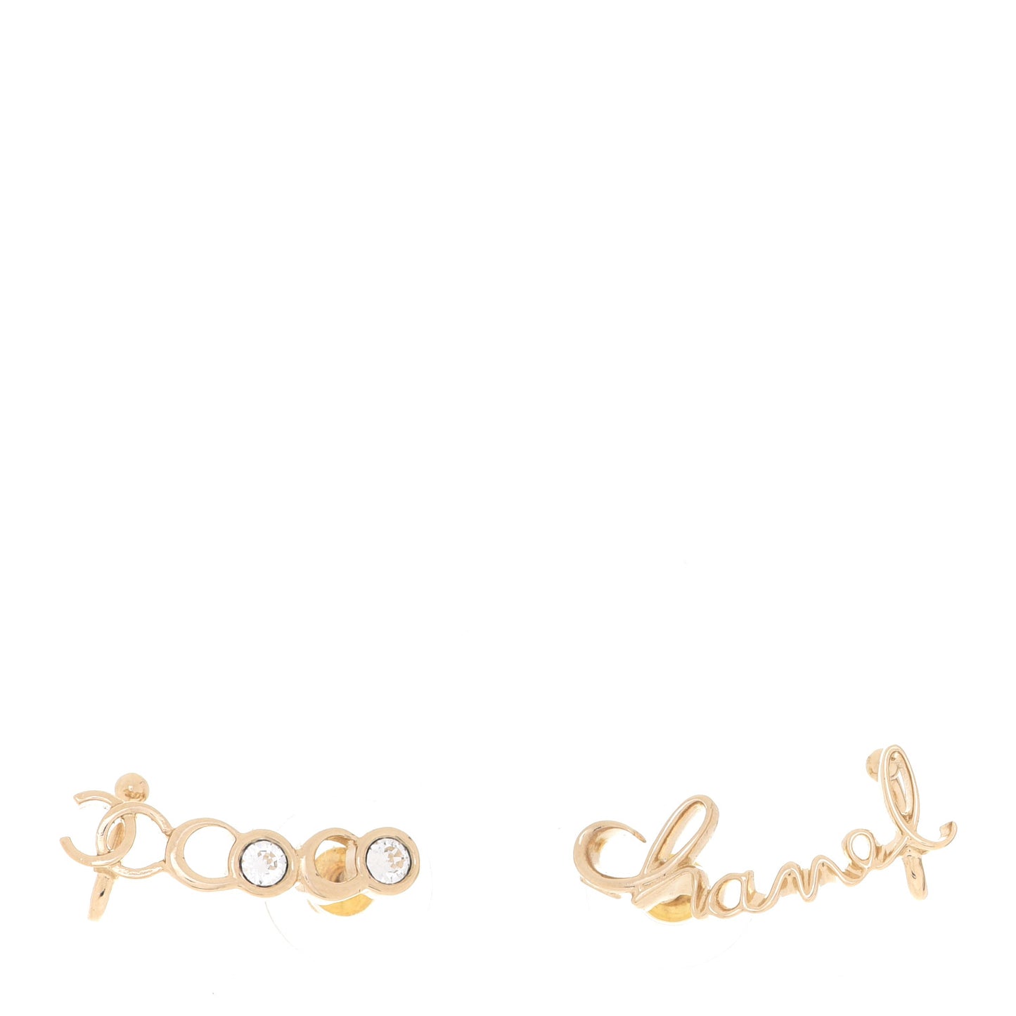 Metal Crystal Coco Script CC Climber Earrings Gold