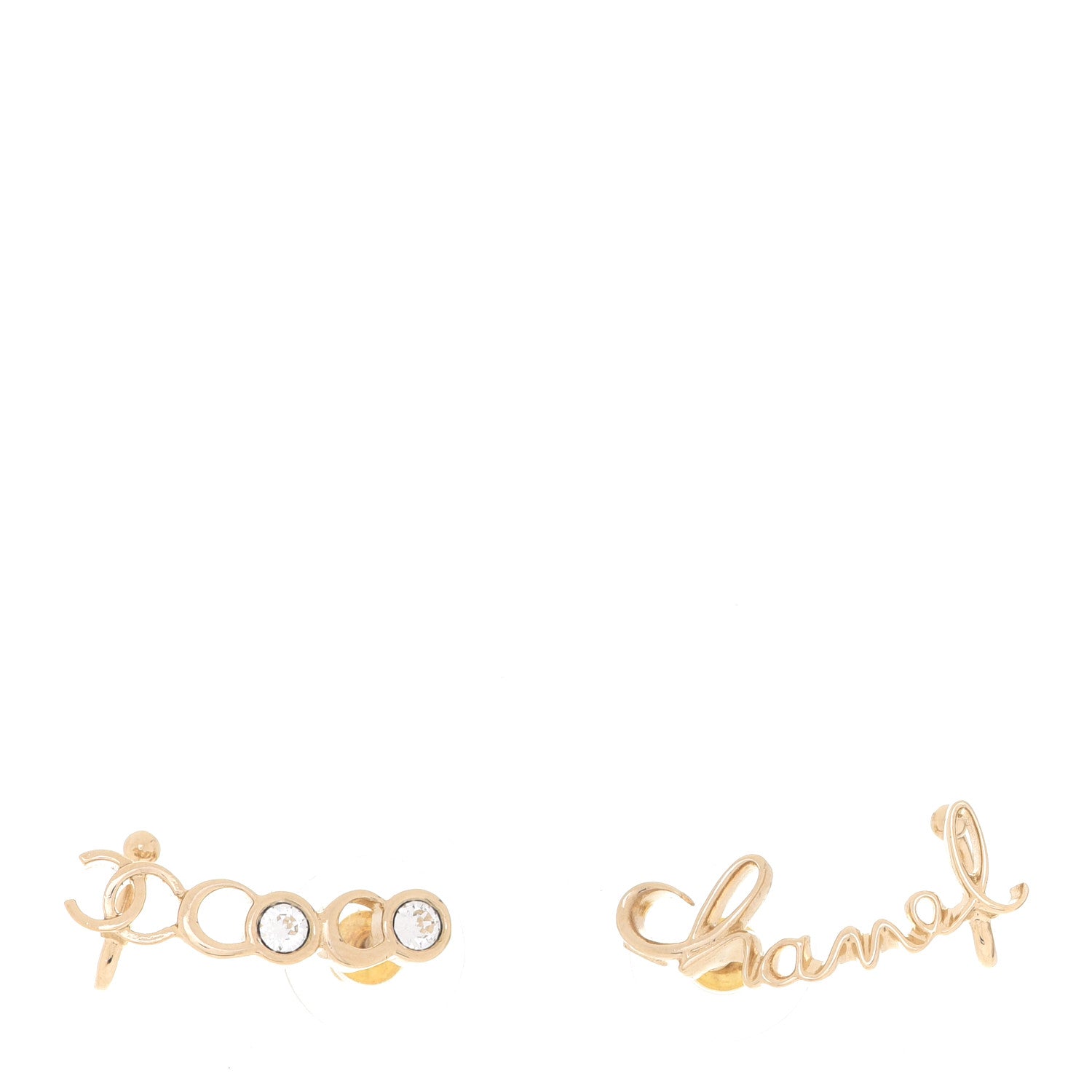 Chanel Metal Crystal Coco Script CC Climber Earrings Gold 1 of 5